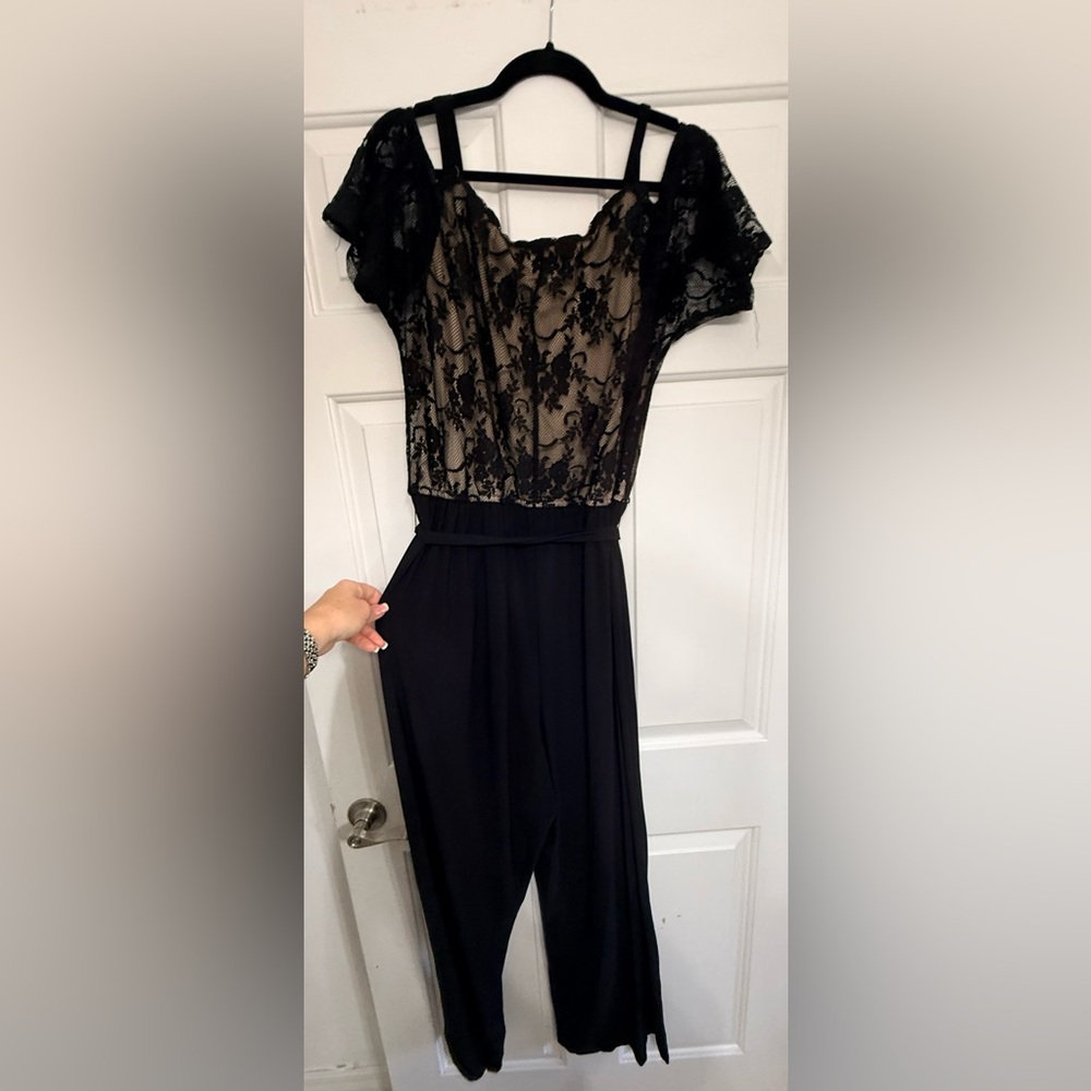 Emma & Michele Black Lace Jumpsuit with Nude Illusion Bodice - Picture 3 of 4
